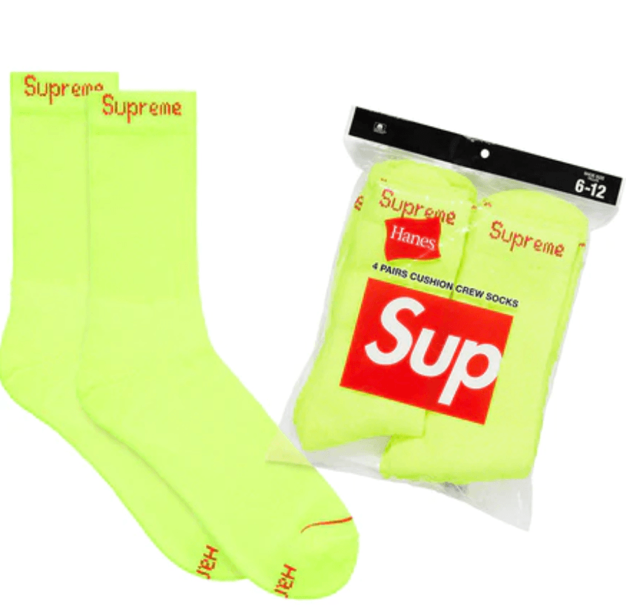 Supreme Supreme Hanes Crew Socks Fluorescent Yellow 4 Pack Underwear Socks Jawns on Fire