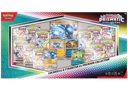 2025 Pokémon Scarlet &amp; Violet Prismatic Evolutions Lucario ex &amp; Tyranitar ex Premium Collection (Sam&
