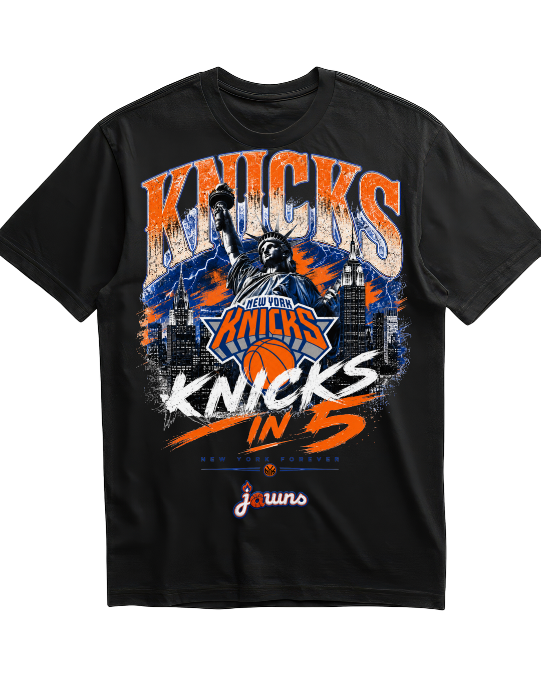 New York Knicks In 5 2026 NBA World Champions - Black T-Shirt