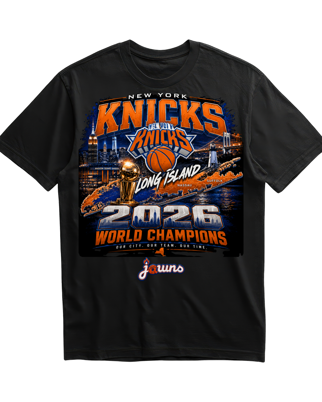 New York Knicks Long Island 2026 NBA World Champions - Black T-Shirt