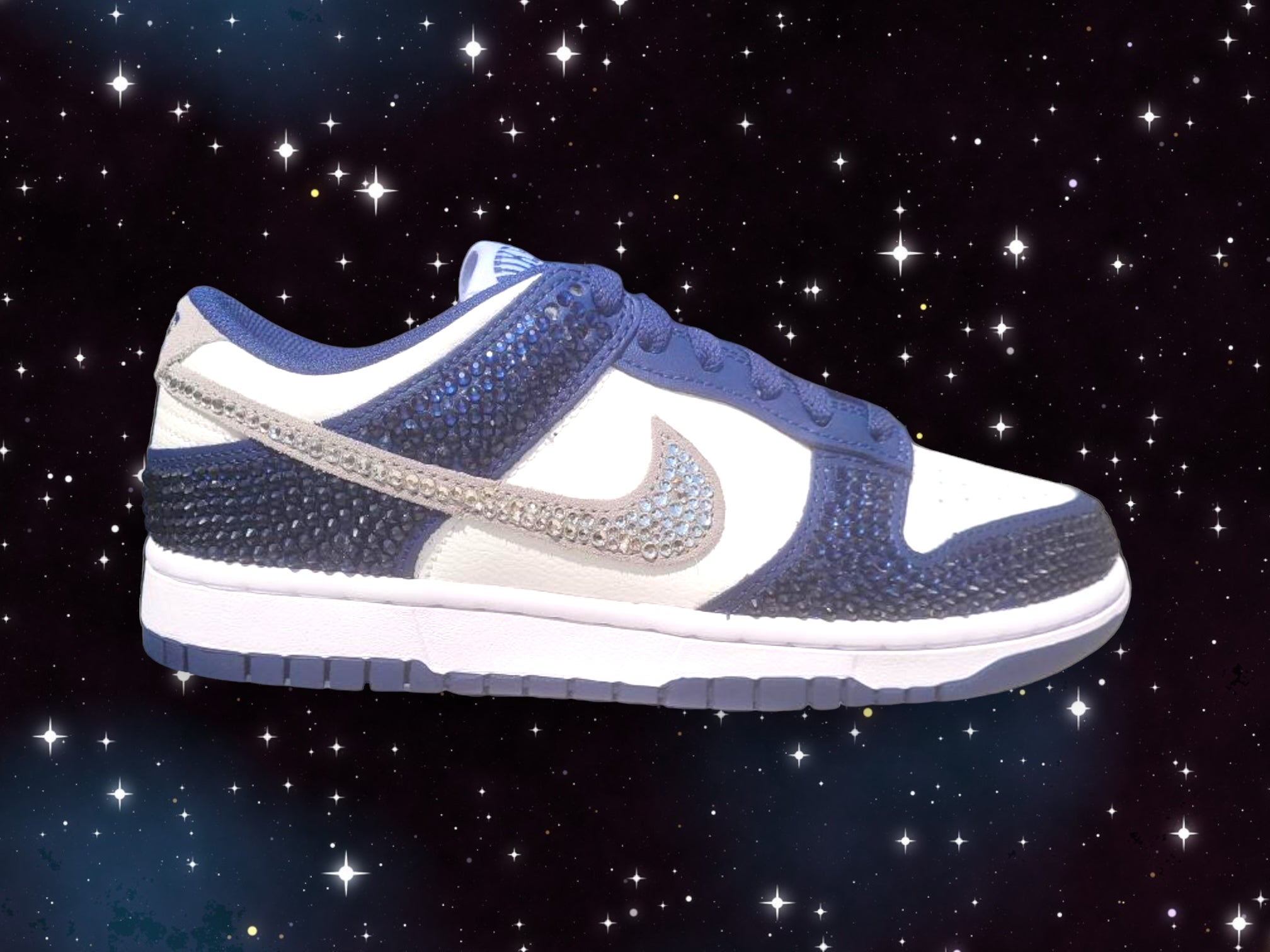 Jawns on Fire Sneaker Boutique Custom Make Blingy Jawns in a Midnight Navy Nike Dunk Low