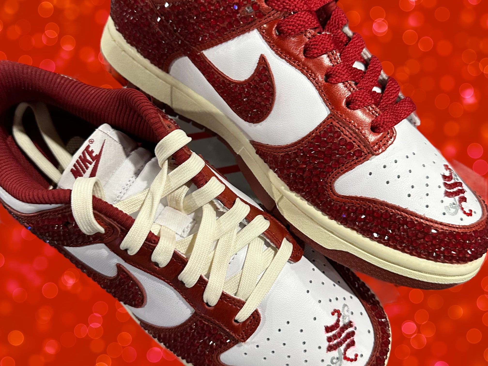 Jawns on Fire Sneaker Boutique Custom Make Blingy Jawns in a Vintage Red Nike Dunk Low