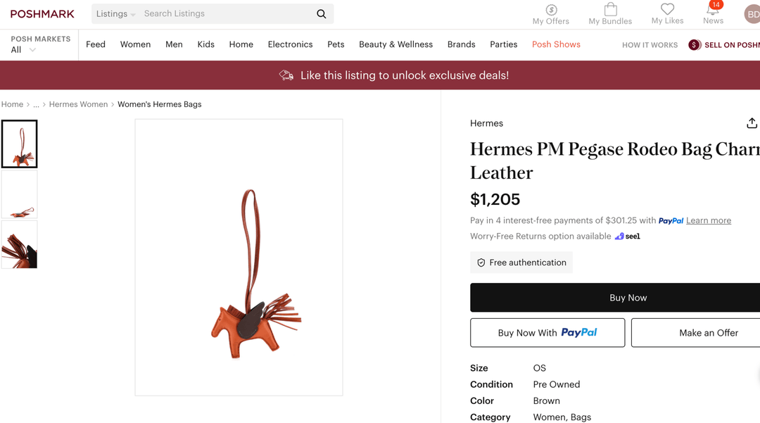 Hermes Rodeo Pegasus PM Charm Horse Leather Accessory 24cm