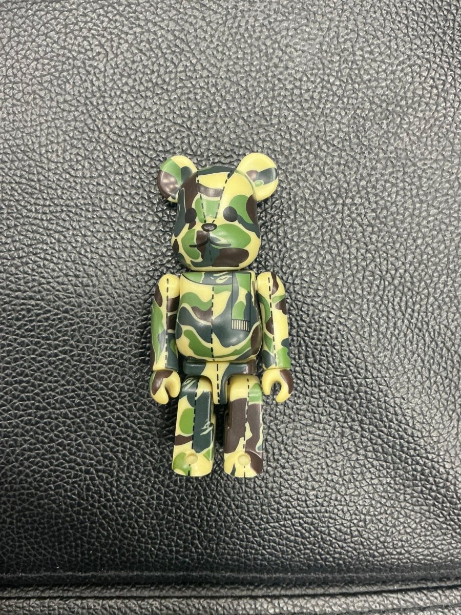 Bearbrick A Bathing Ape (BAPE) Play 100% Camo Green - Designer Toy - Jawns on Fire Sneakers & Shoes