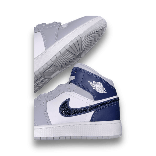 Blingy Jawns Air Jordan 1 Mid - White & Navy - Grade School - Sneakers - Jawns on Fire Sneakers & Shoes