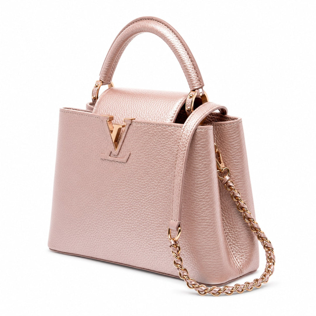 Louis Vuitton Capucines BB Metallic Magnolia Taurillon Leather Top Handle Bag