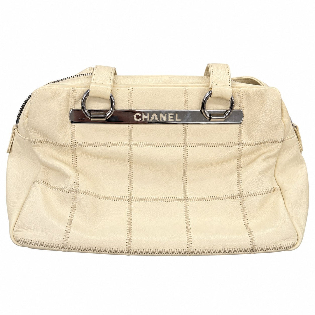 Chanel Ivory Caviar Leather Chocolate Bowler Bag