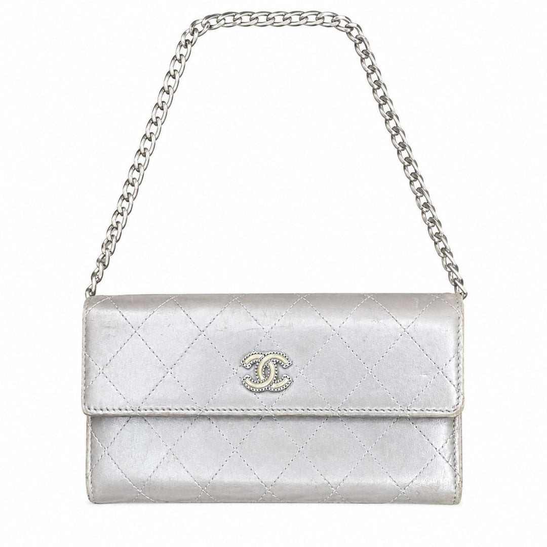 Chanel metallic-silver diamond-quilted Wallet on Chain - Handbags - Jawns on Fire Sneakers & Shoes