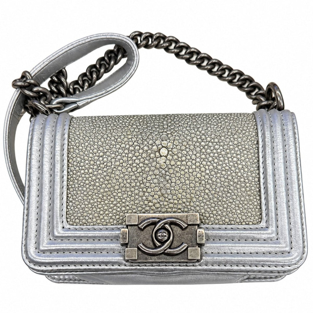 Chanel Silver Stingray Mini Boy Bag - Handbags - Jawns on Fire Sneakers & Shoes