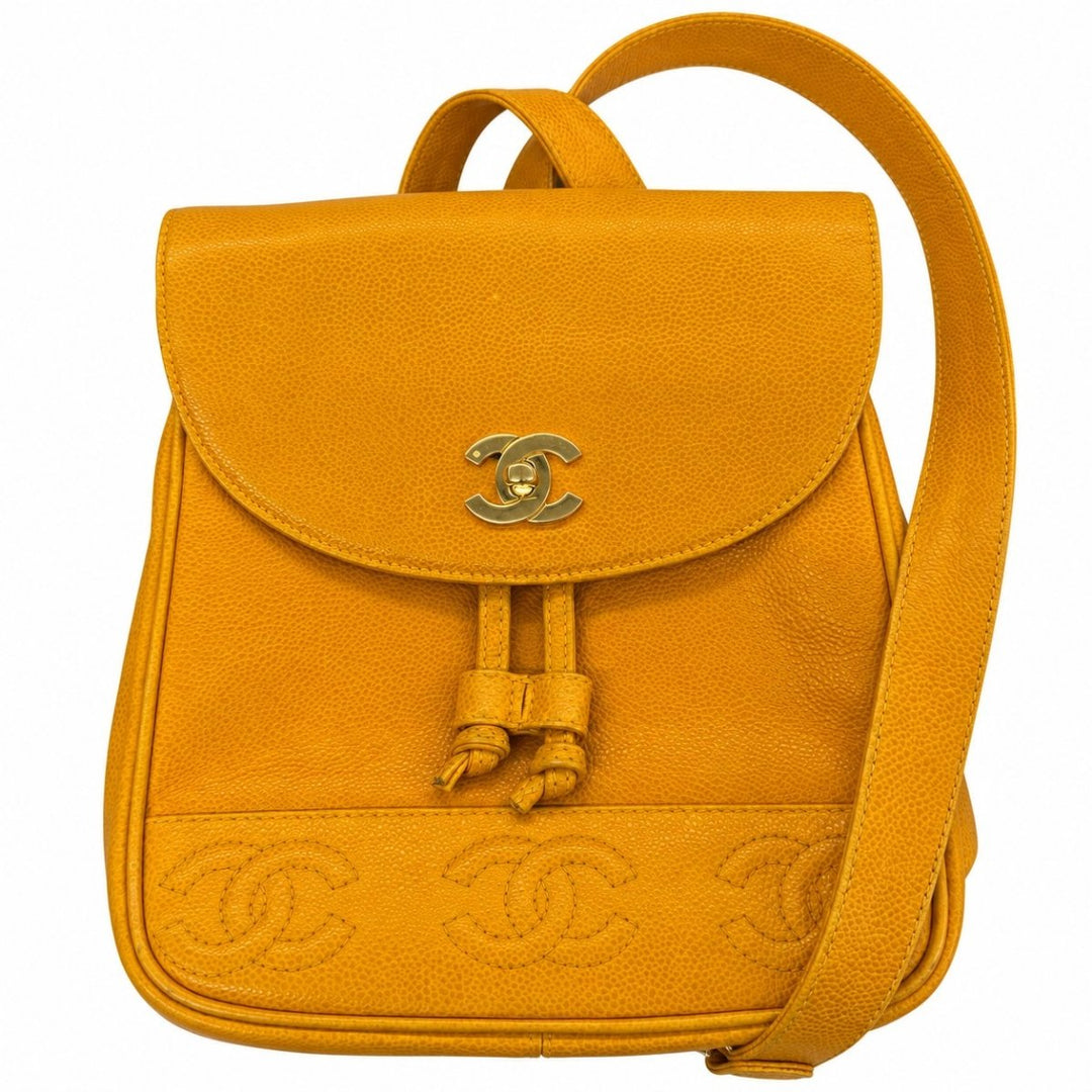 Chanel Vintage Yellow Caviar Leather Triple Coco Backpack - Handbags - Jawns on Fire Sneakers & Shoes