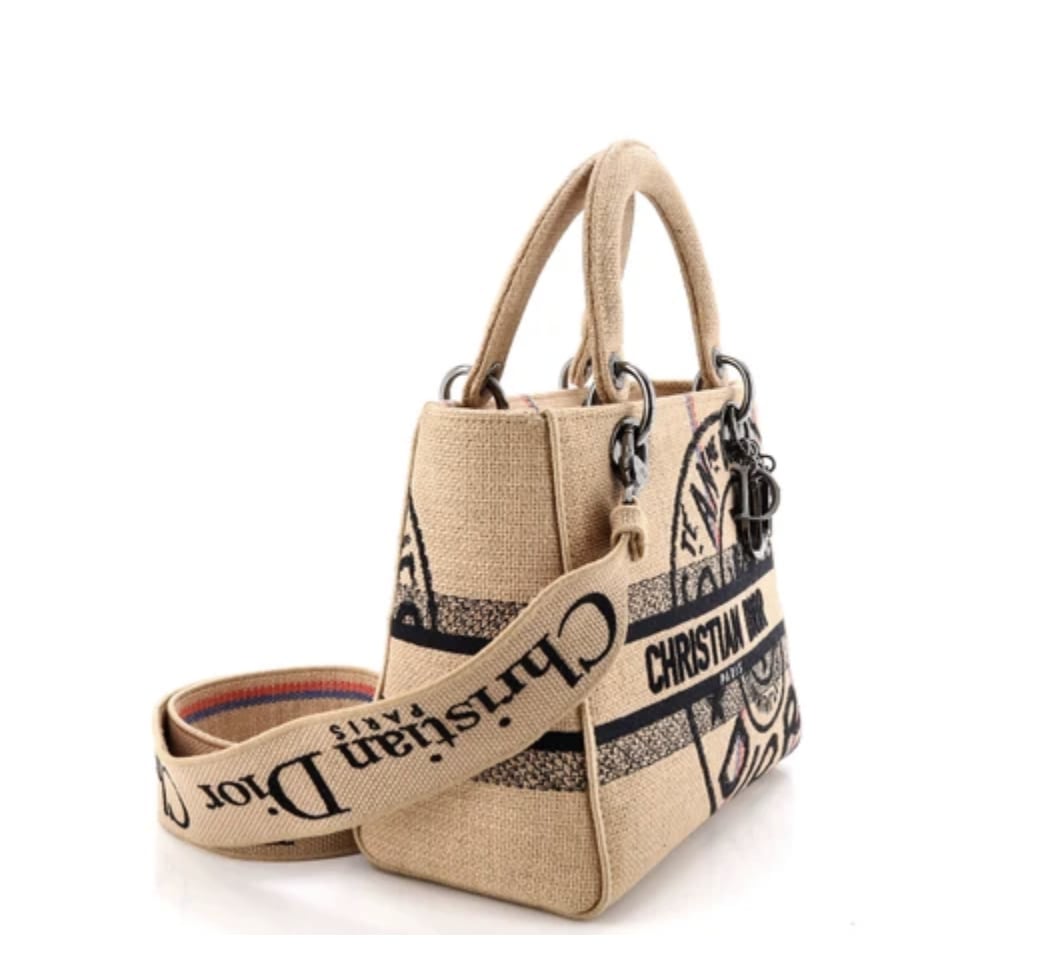 Christian Dior Lady D-Lite Bag Embroidered Jute Canvas Medium - Handbags - Jawns on Fire Sneakers &amp; Shoes