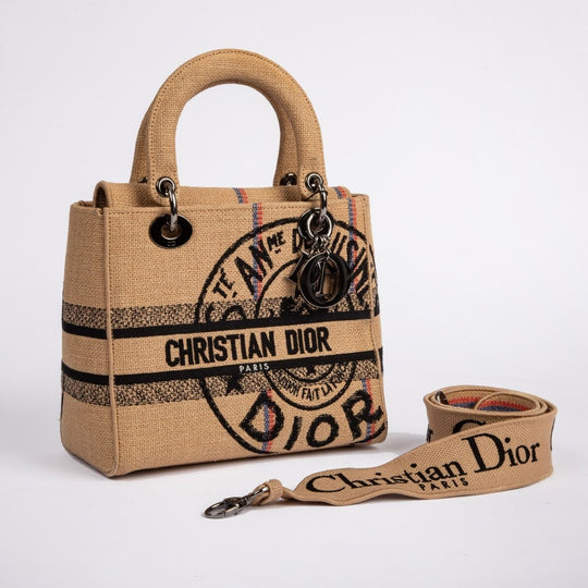 Christian Dior Lady D-Lite Bag Embroidered Jute Canvas Medium - Handbags - Jawns on Fire Sneakers &amp; Shoes