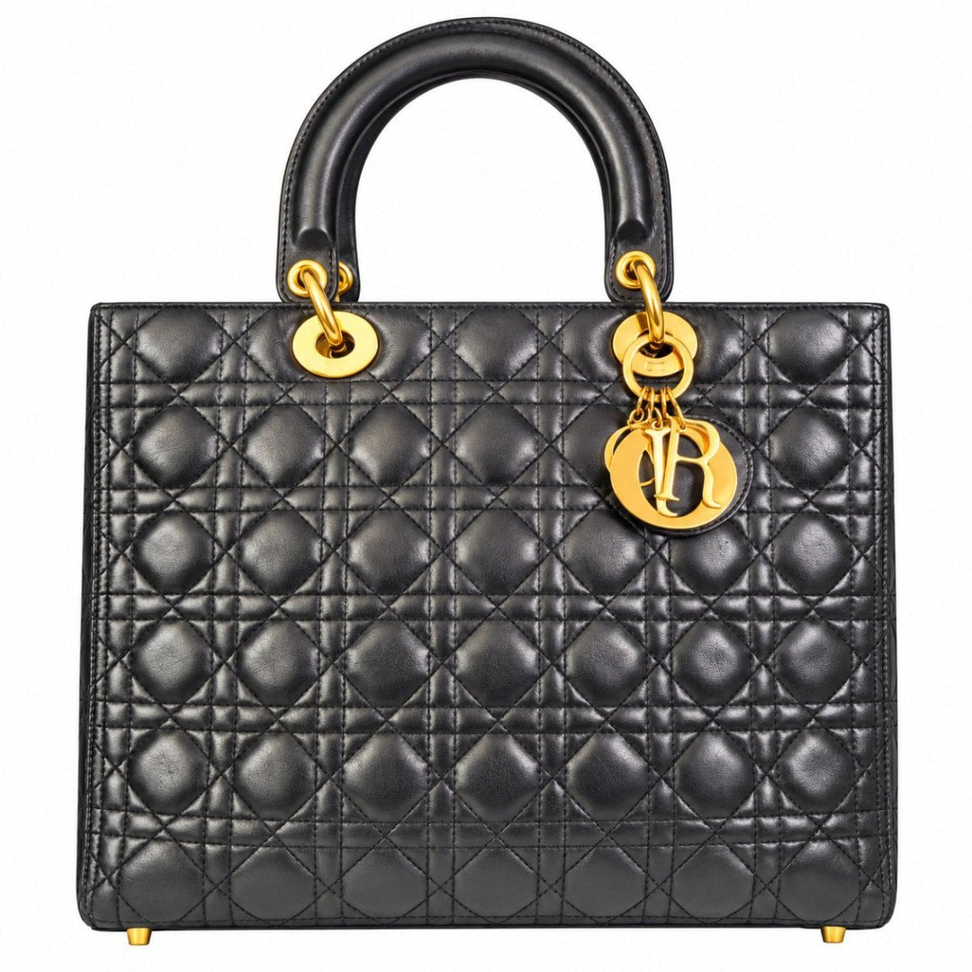 Christian Dior Large Black Lambskin Cannage Quilted Lady Dior Tote W/ Gold-Tone Hardware - Handbags - Jawns on Fire Sneakers & Shoes