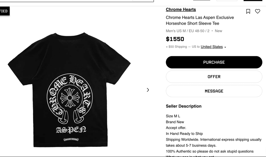 Chrome Hearts Las Aspen Exclusive Horseshoe Short Sleeve Tee - Clothing - Mens - Jawns on Fire Sneakers &amp; Shoes