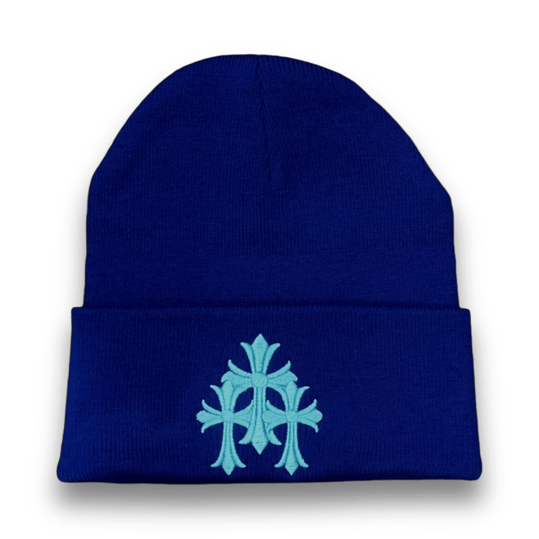 Chrome Hearts Three Crosses Logo Beanie Blue - Headwear - Jawns on Fire Sneakers & Shoes