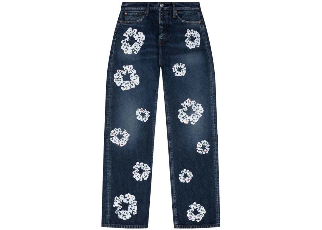 Denim Tears Baggy Rhinestone Cotton Wreath Denim Pant Dark Wash - Clothing - Jawns on Fire Sneakers & Shoes