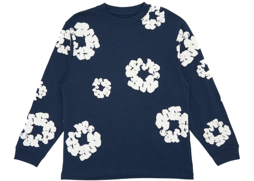 Denim Tears Long Sleeve Cotton Wreath T-shirt Navy - Clothing - Mens - Jawns on Fire Sneakers & Shoes