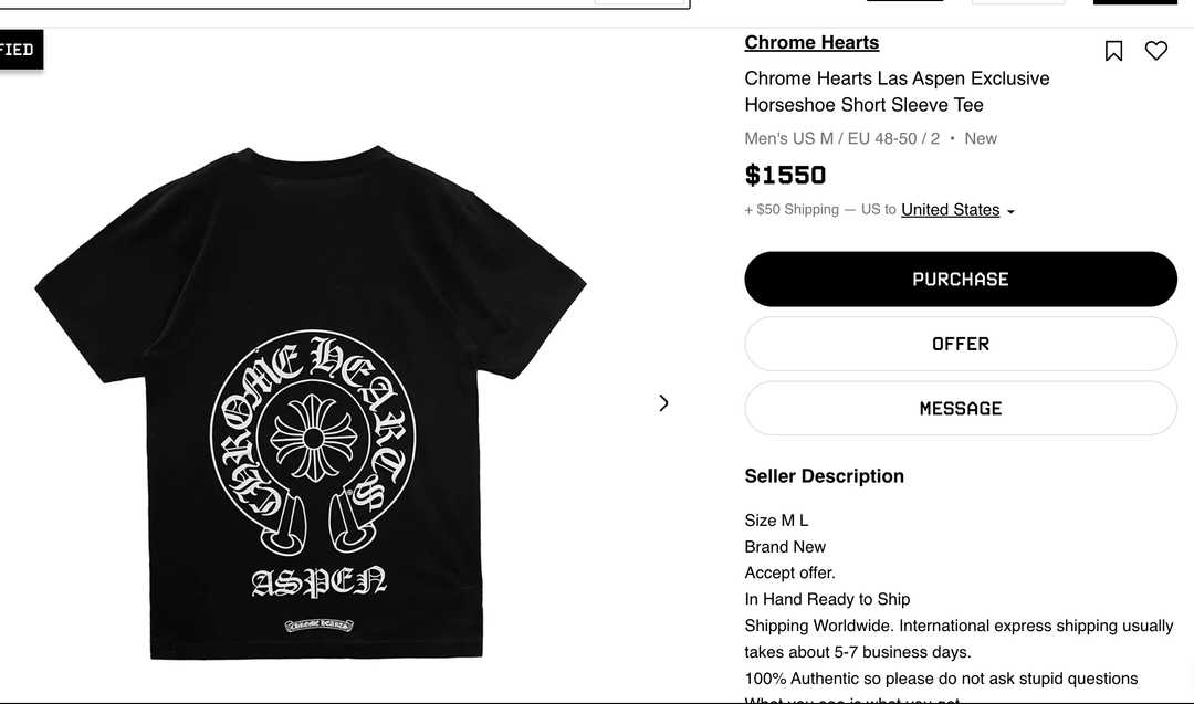 Chrome Hearts Las Aspen Exclusive Horseshoe Short Sleeve Tee