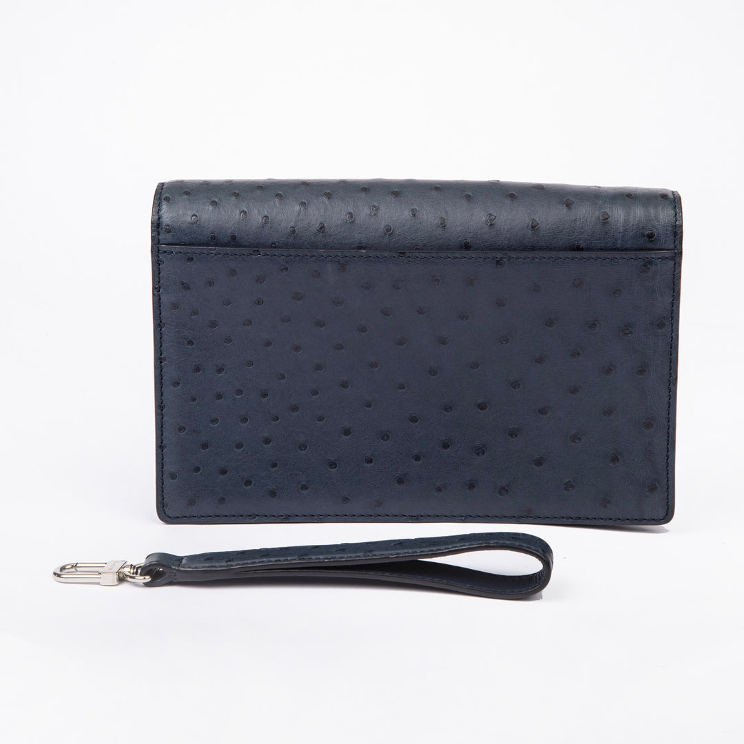 Louis Vuitton Pochette Thames Ostrich Clutch Bag Navy
