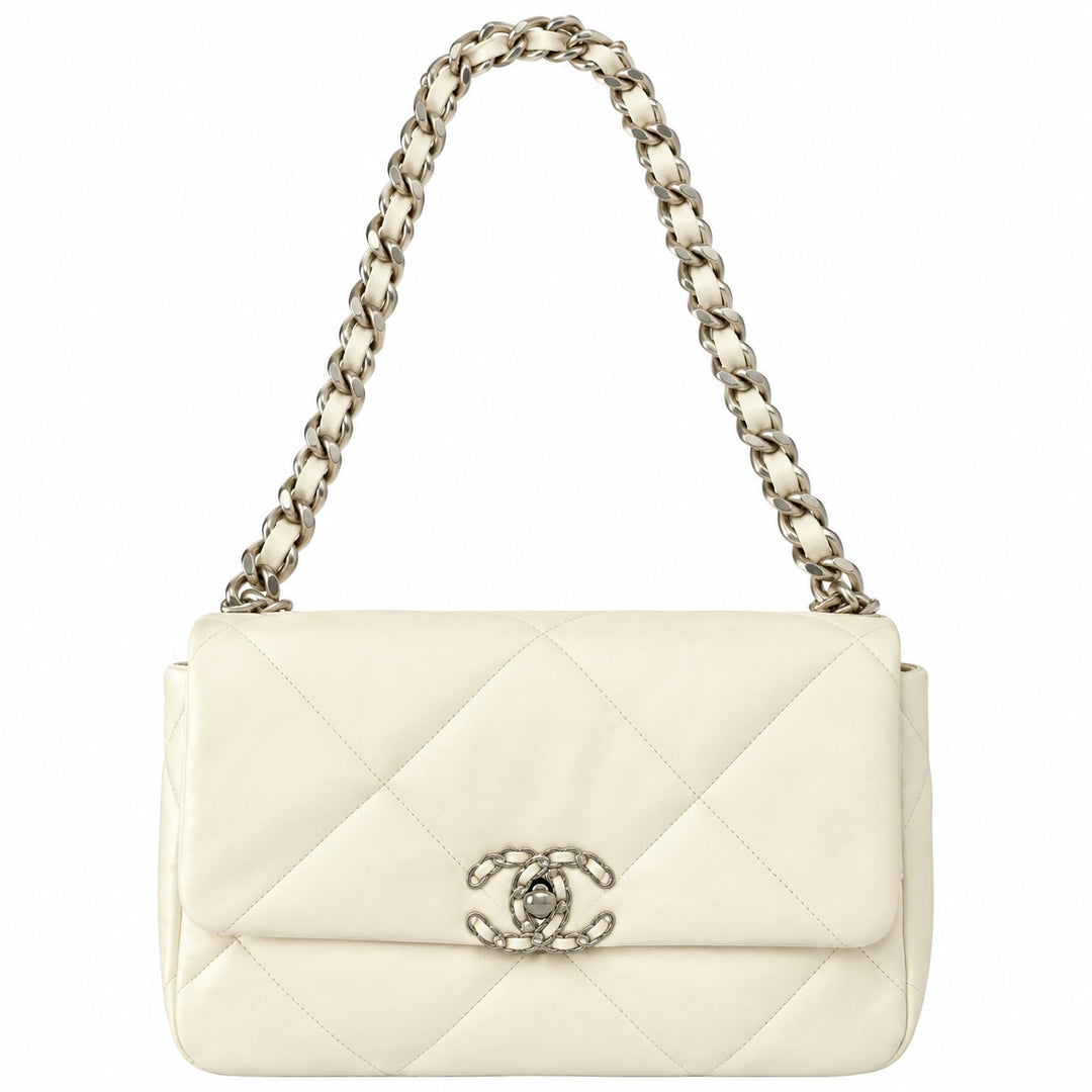 Chanel White Quilted Lambskin 19 Flap Bag