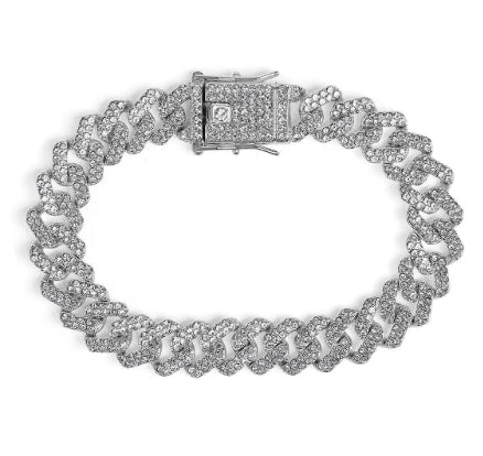 Invicta Elements Men's Iced out Cuban Chain Bracelet, Silver 80827