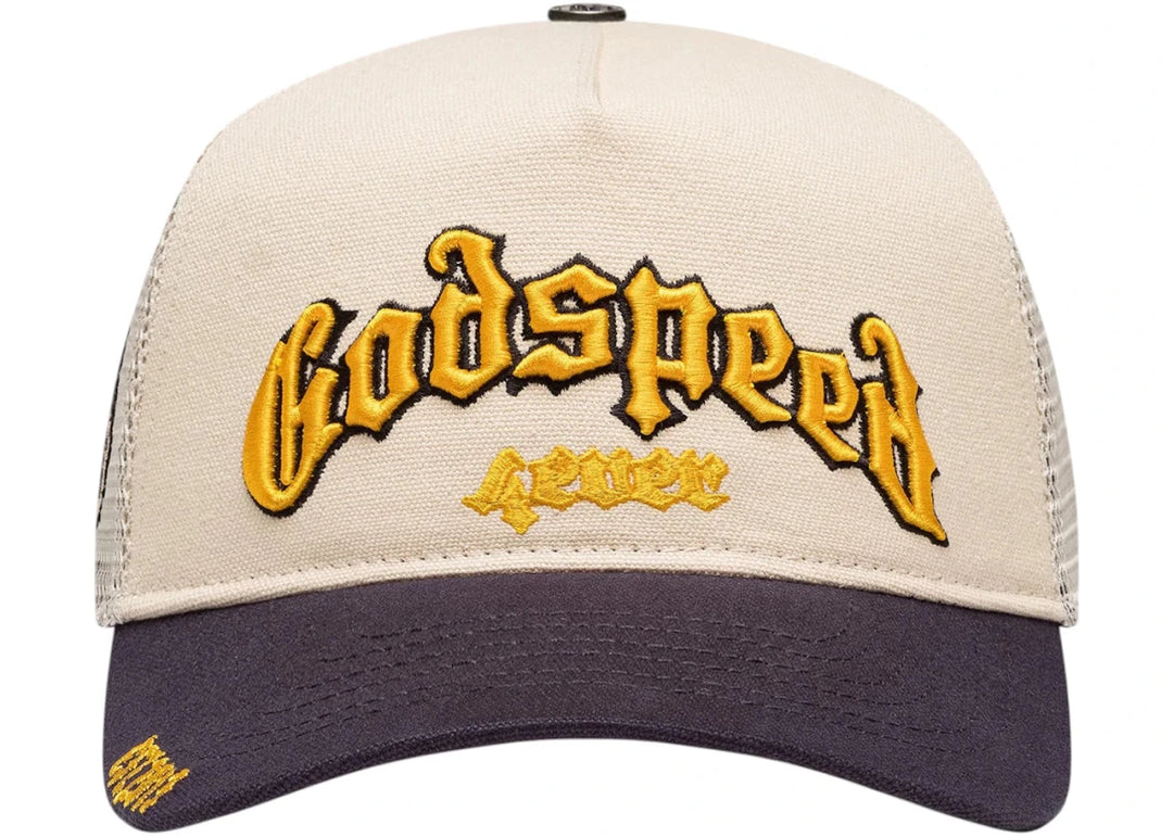 Godspeed Forever Trucker Hat Bone/Yellow/Navy - Clothing Accessory - Jawns on Fire Sneakers & Shoes