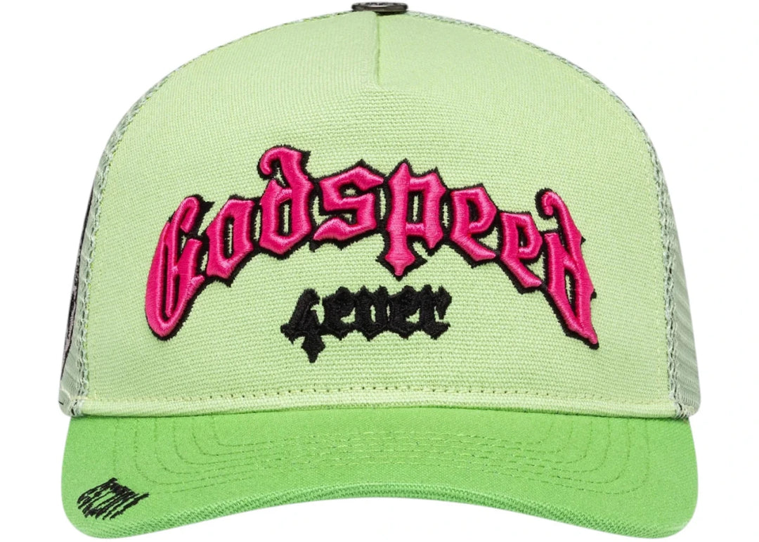 Godspeed Forever Trucker Hat Lime/Pink - Clothing Accessory - Jawns on Fire Sneakers & Shoes