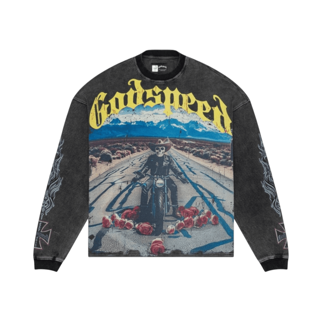 Godspeed Lonely Road Long Sleeve Thermal Washed Grey - T-Shirt - Jawns on Fire Sneakers & Shoes