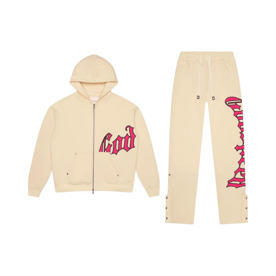 Godspeed OG Logo V2 Sweatsuit Bone/Pink - Clothing - Mens - Jawns on Fire Sneakers & Shoes
