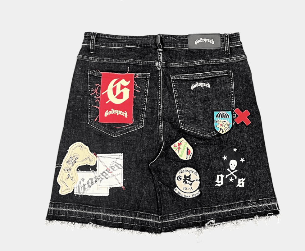 Godspeed Patchwork Cargo Shorts Black Denim - Clothing - Mens - Jawns on Fire Sneakers & Shoes