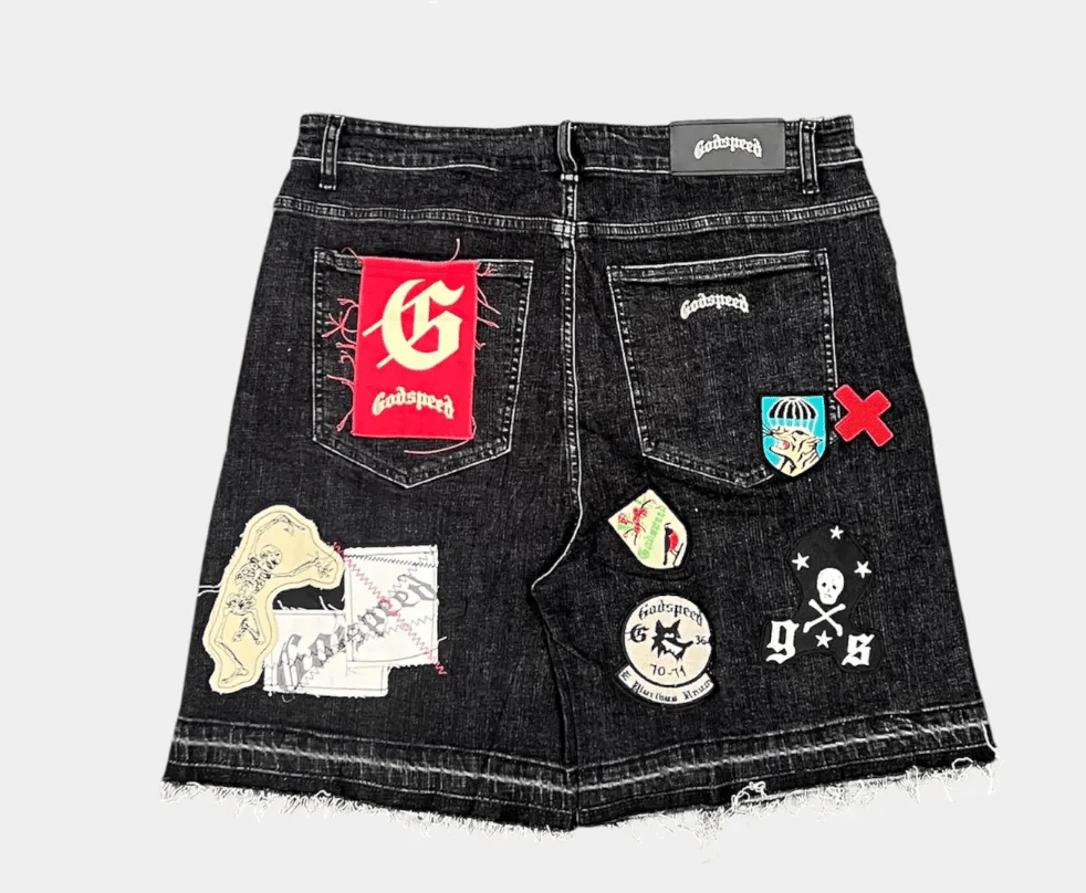 Godspeed Patchwork Cargo Shorts Black Denim - Clothing - Mens - Jawns on Fire Sneakers & Shoes