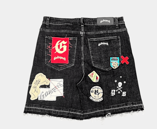 Godspeed Patchwork Cargo Shorts Black Denim - Clothing - Mens - Jawns on Fire Sneakers & Shoes