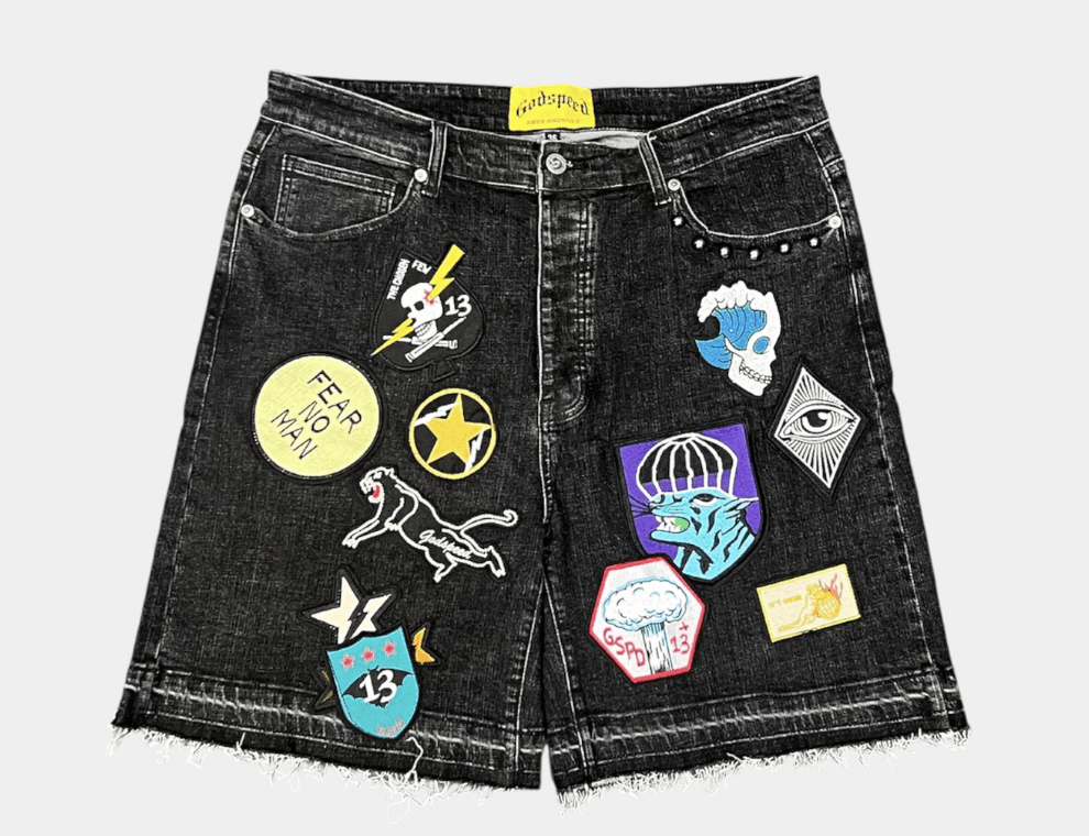 Godspeed Patchwork Cargo Shorts Black Denim - Clothing - Mens - Jawns on Fire Sneakers & Shoes