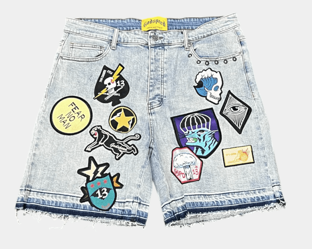 Godspeed Patchwork Cargo Shorts Blue Denim - Clothing - Mens - Jawns on Fire Sneakers & Shoes