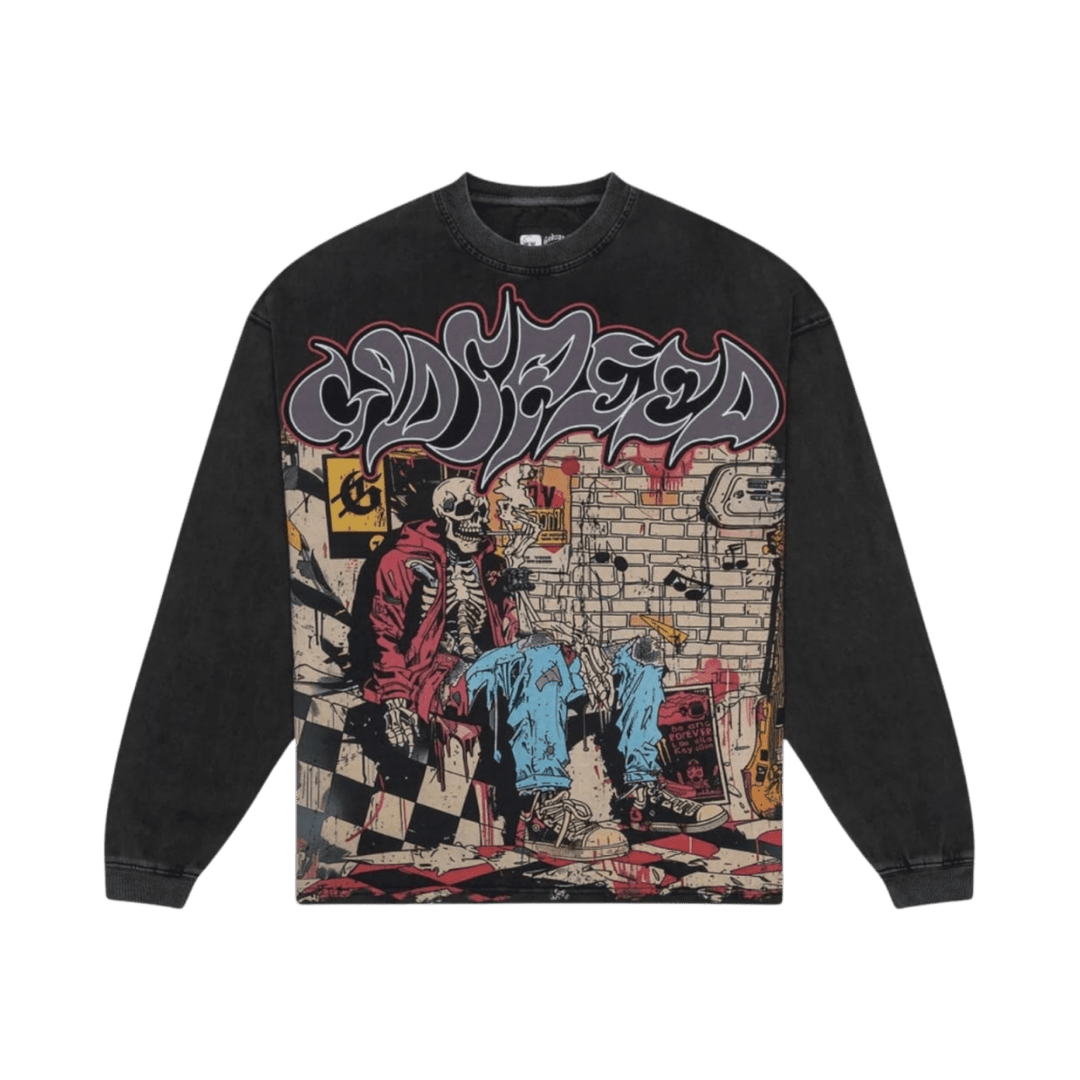 Godspeed Stoner Skeleton Long Sleeve Tee Black - T-Shirt - Jawns on Fire Sneakers & Shoes