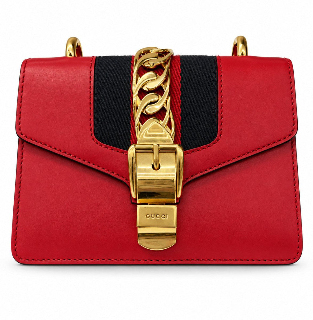 Gucci Red Leather Mini Sylvie Shoulder Bag - Handbags - Jawns on Fire Sneakers &amp; Shoes