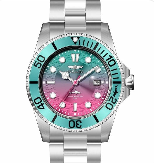 Invicta Pro Diver Men's Watch 42mm Steel Tone Case Pink+Tiffany Blue Metal Dial Steel Band 50904 