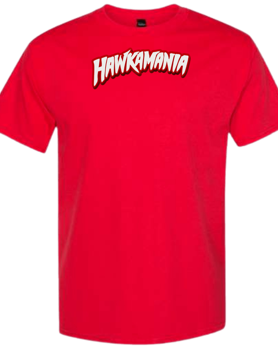Haddon Twp Youth Wrestling Hawkamania T-Shirt - Red - Front & Back - Short Sleeve - Jawns on Fire Sneakers & Shoes