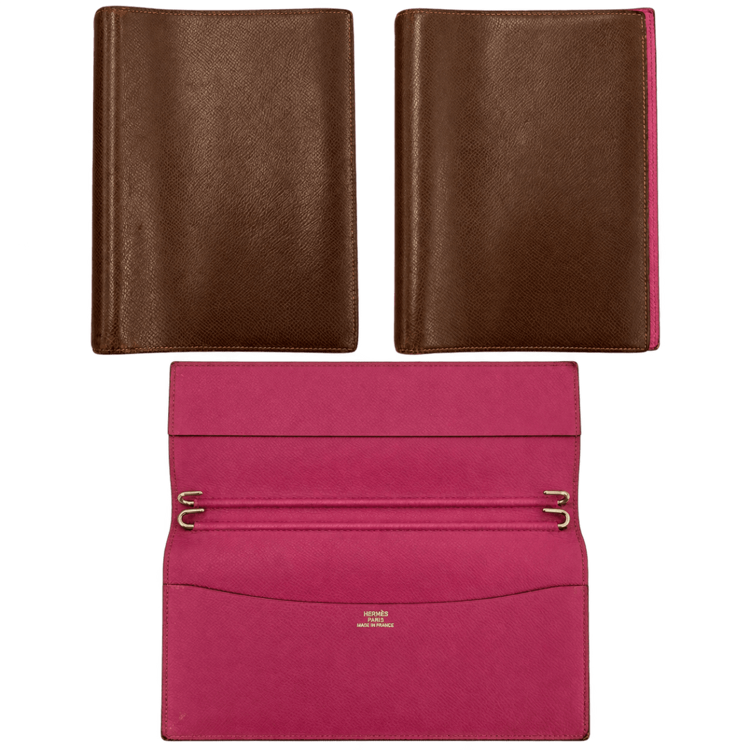 Hermes Leather Agenda Wallet Brown Pink Inside - Handbags - Jawns on Fire Sneakers & Shoes