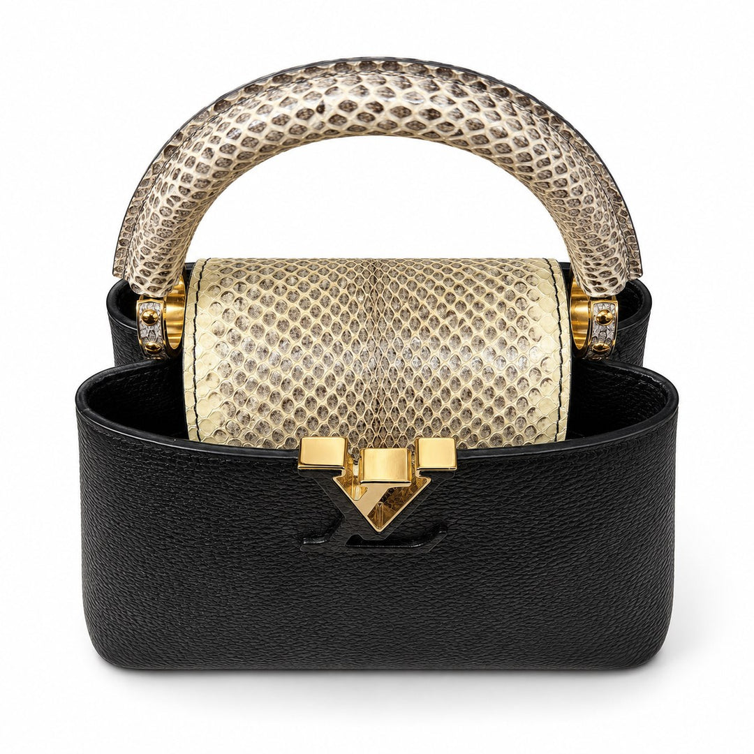 Louis Vuitton Capucines Mini Black Bag Leather with Snakeskin