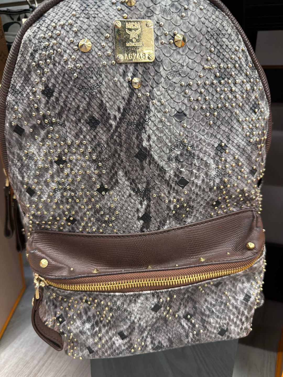 MCM Brown / Black Studded Backpack