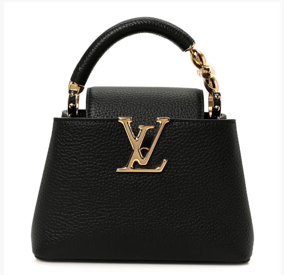 Louis Vuitton Taurillon Embellished Flower Handle Capucines Mini Black