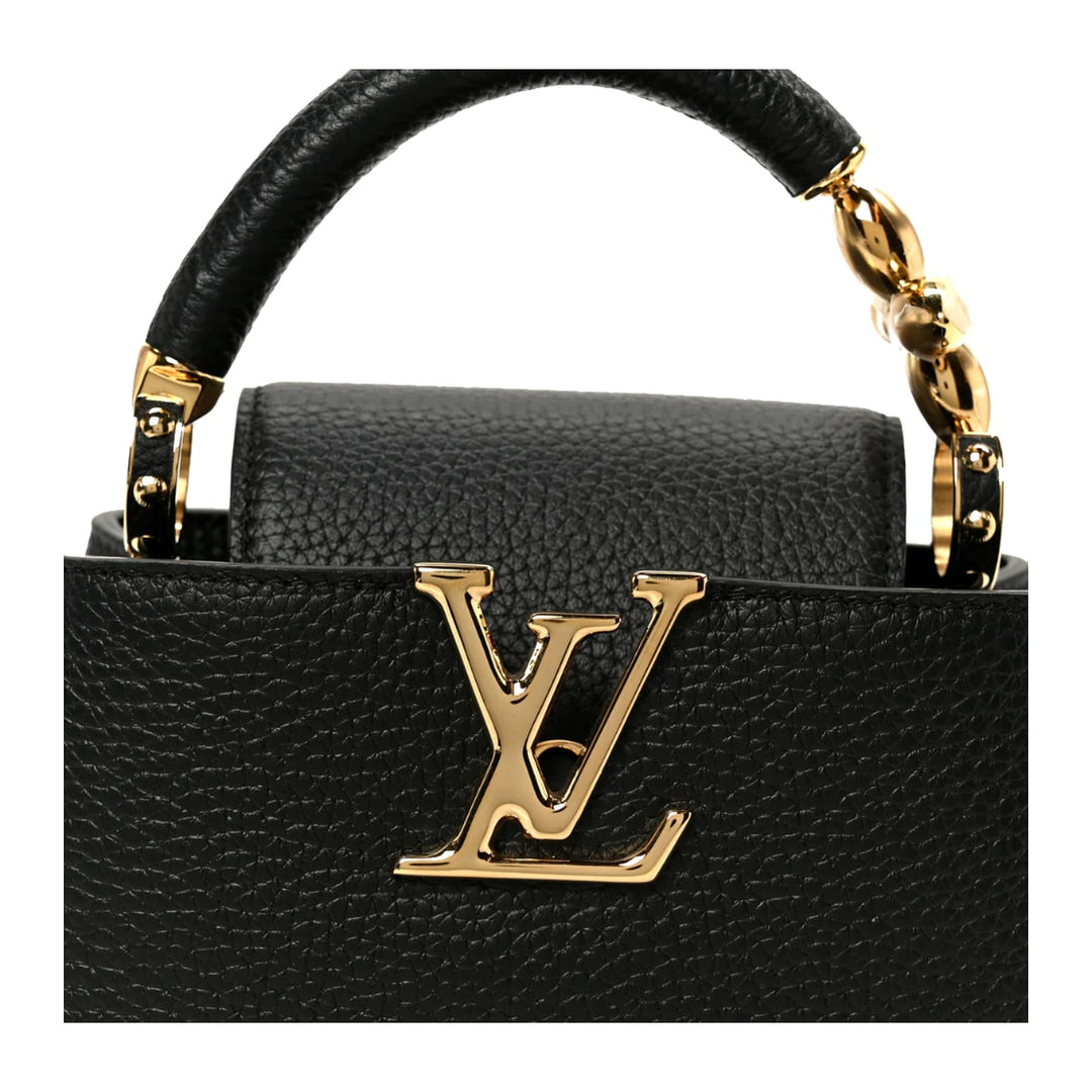 Louis Vuitton Capucine Mini MM Taurillon Leather Embellished Flower Black