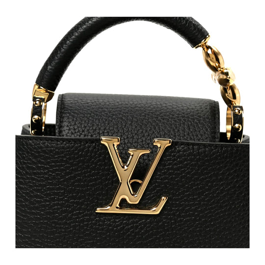 Louis Vuitton Capucine Mini MM Taurillon Leather Embellished Flower Black