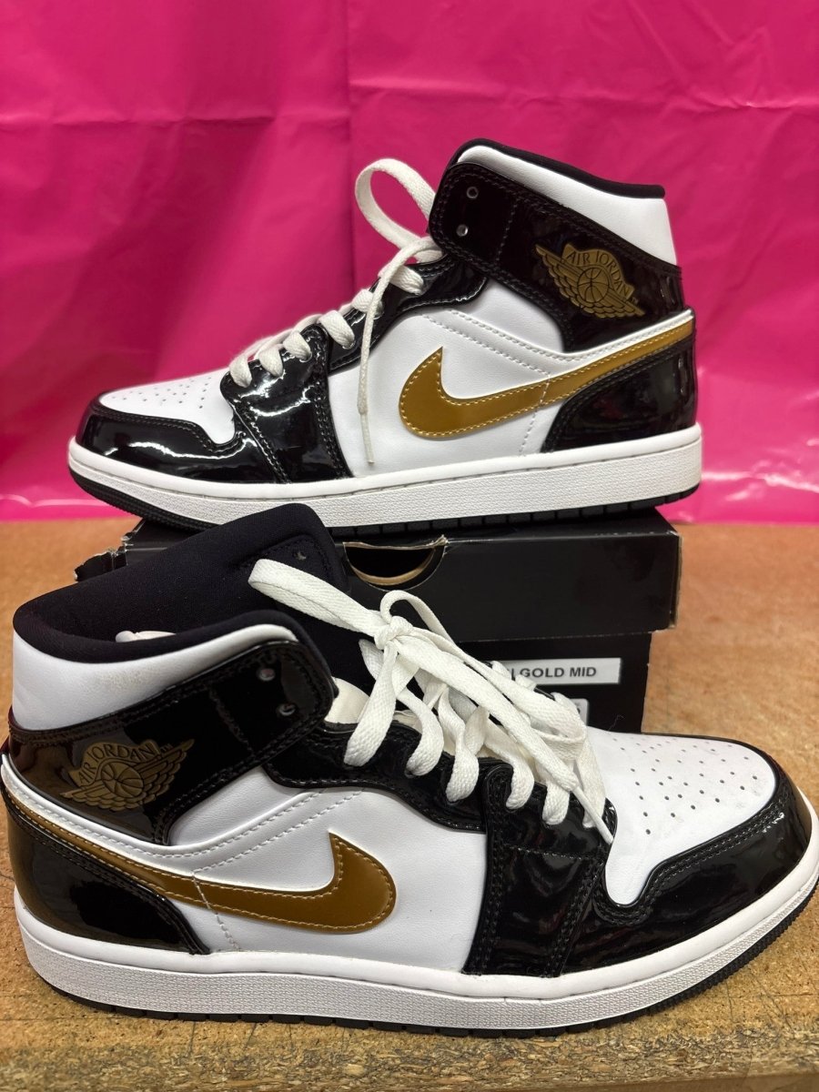 Jordan 1 Mid Black Gold Mens 9 Used - Sneakers - Jawns on Fire Sneakers & Shoes