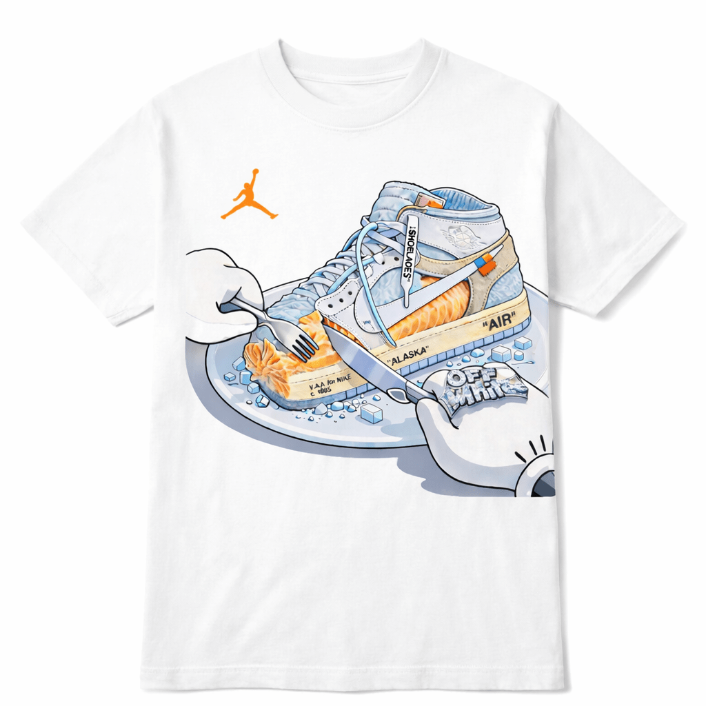Jordan 1 OFF White Custom Salmon Sneaker - Original Jawns - White T-Shirt - T-Shirt - Jawns on Fire Sneakers & Shoes
