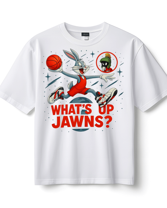 Jordan 8 Bugs Bunny - What's Up Jawns? - Only Jawns - White T-Shirt - T-Shirt - Jawns on Fire Sneakers & Shoes