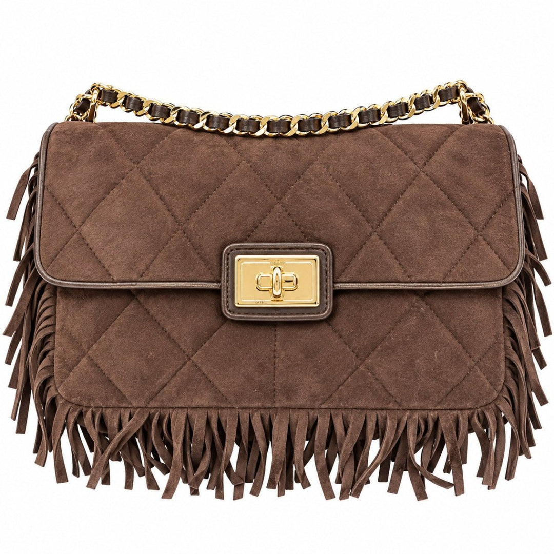 Karl Lagerfeld Lafayette Suede Fringe Shoulder Bag Brown - Handbags - Jawns on Fire Sneakers &amp; Shoes