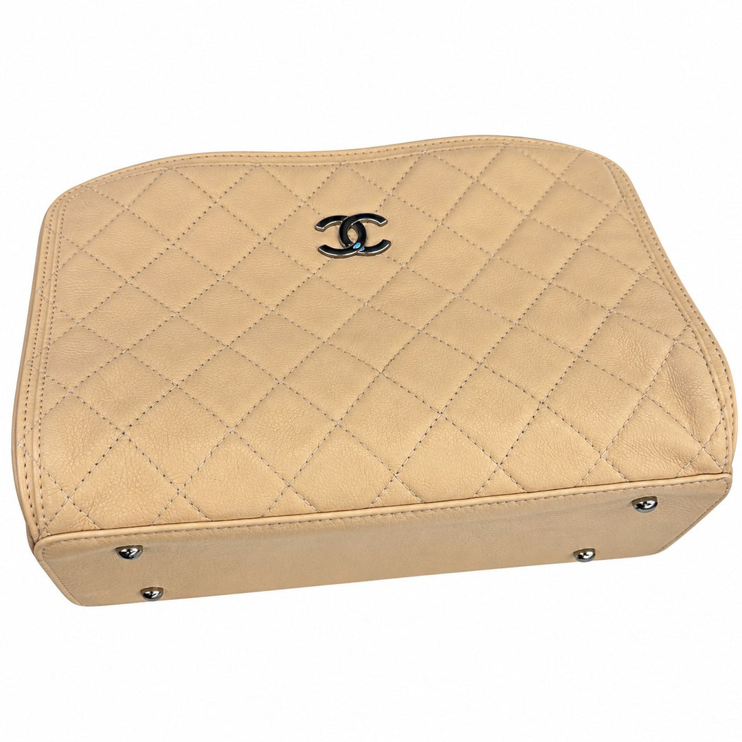 Chanel Beige Vintage Quilted Grained Leather Shoulder Bag