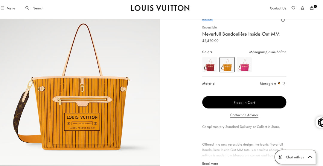 Louis Vuitton Neverfull Bandouliere MM Inside Out Monogram/Jaune Safran M11947